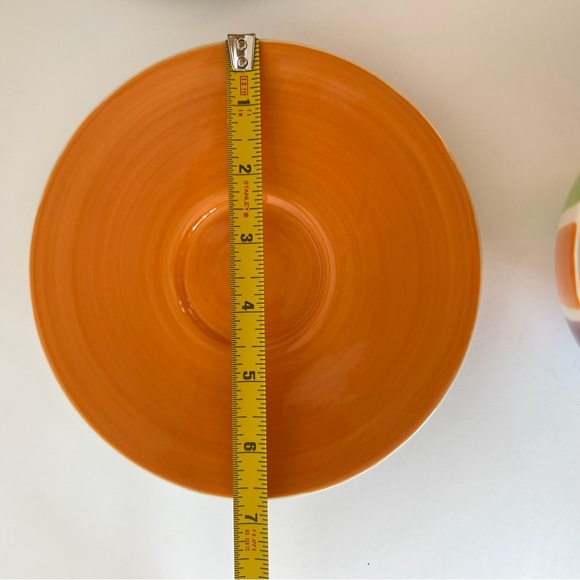 Vintage Hand Painted Cabana Stripes Cup & Saucer Set of 2 Canhome Thailand - Picture 4 of 13